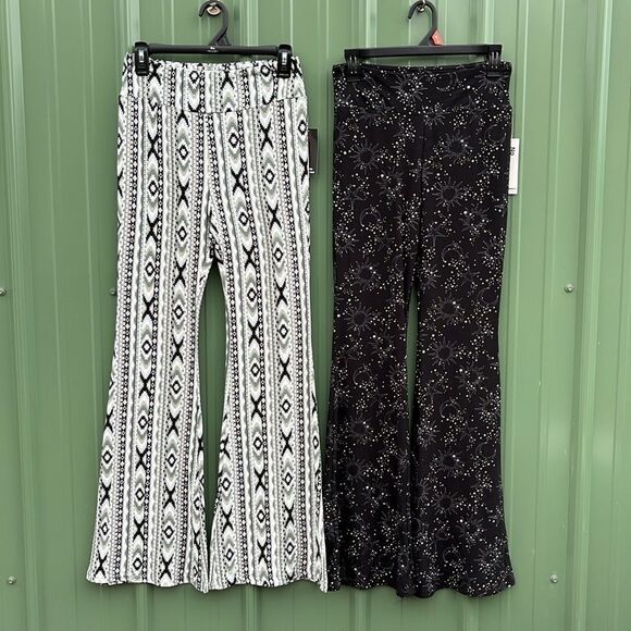 Women's Juniors Pull-On Flare Leg Bell Bottom Hippie Pants 2-Pack Size M - Picture 1 of 7